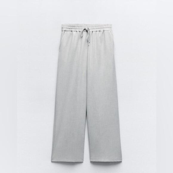Zara Light Grey Elastic Waistband Trousers Size Large - Picture 5 of 12